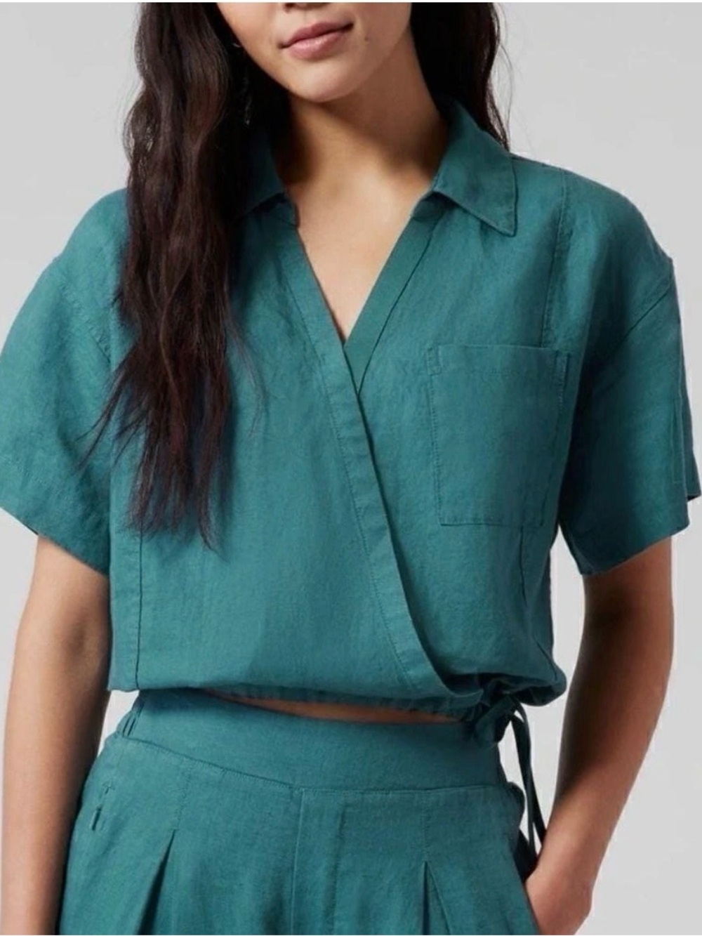 Athleta Playa Linen Tie Top Borealis Green size 1X